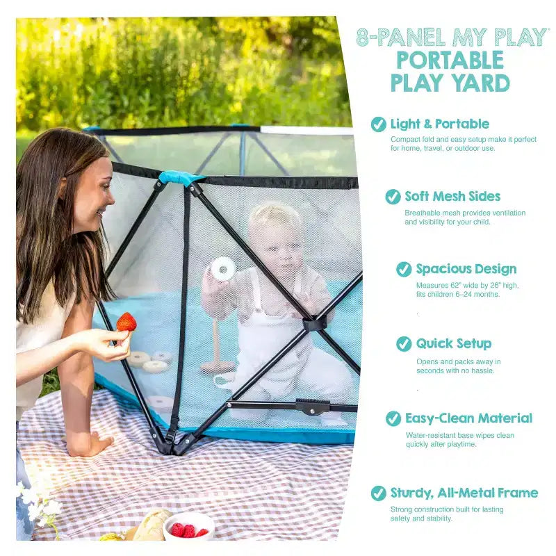 Parc bébé portable My Play Deluxe Extra Large barrières de sécurité intérieures et extérieures - Bleu Aqua