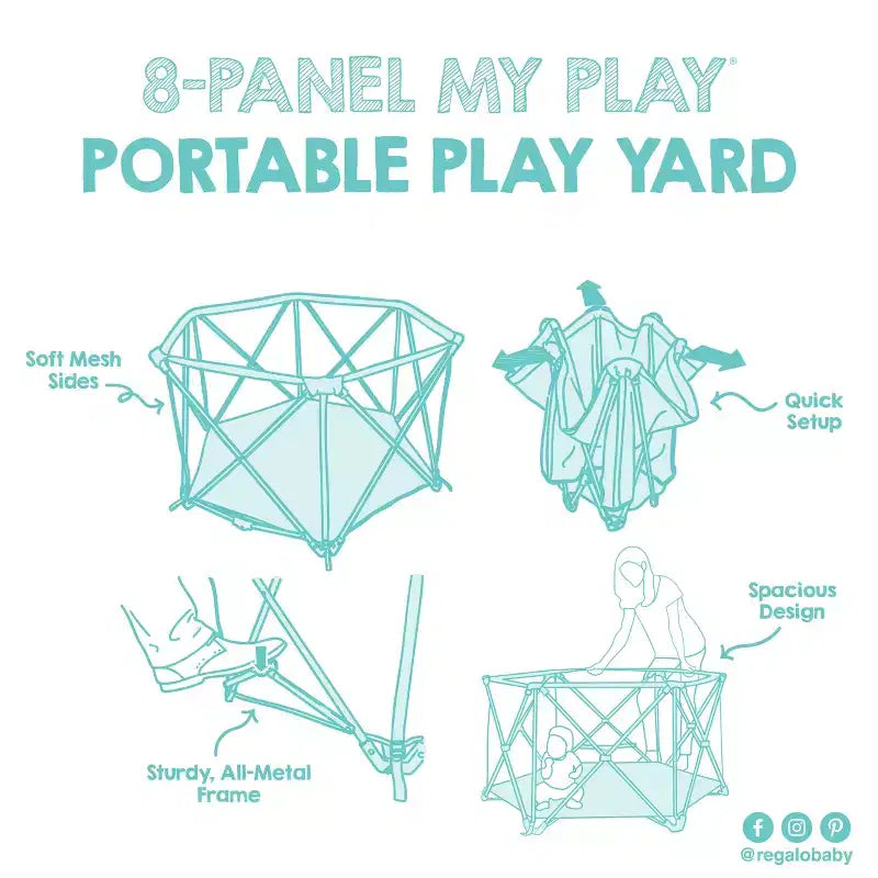 Parc bébé portable My Play Deluxe Extra Large barrières de sécurité intérieures et extérieures - Bleu Aqua