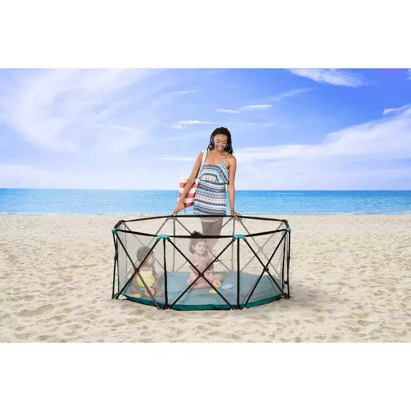 Parc bébé portable My Play Deluxe Extra Large barrières de sécurité intérieures et extérieures - Bleu Aqua