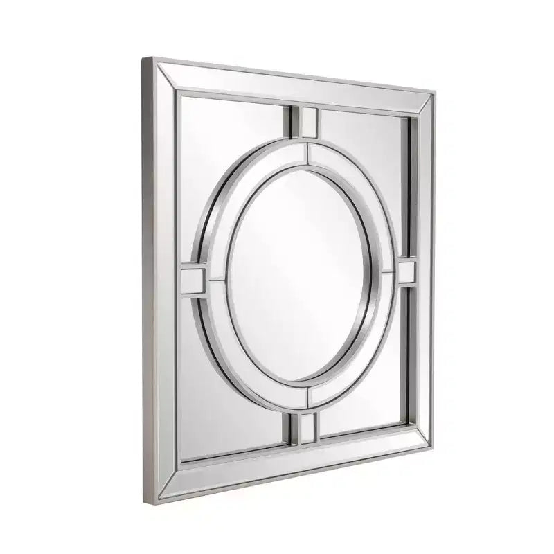 20"x20" Square Wall Mirror: Champagne Silver Leaf Trim, Art Deco Style, Wall Mount