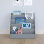 Bibliothèque Explorateur pour enfants en bois gris : Meuble à livres en MDF à 4 étagères, 61 cm H x 61 cm l x 33 cm P, à partir de 2 ans