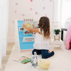 Étagère à livres pour enfants avec poches en tissu blanc/turquoise : Étagère à livres fantaisie à 4 niveaux en MDF pour le rangement des enfants, à partir de 3 ans