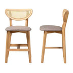 Tabourets de bar hauteur comptoir Dannell en tissu et bois Gris/Chêne naturel/Marron clair : Revêtement en polyester, Structure en bois d'hévéa
