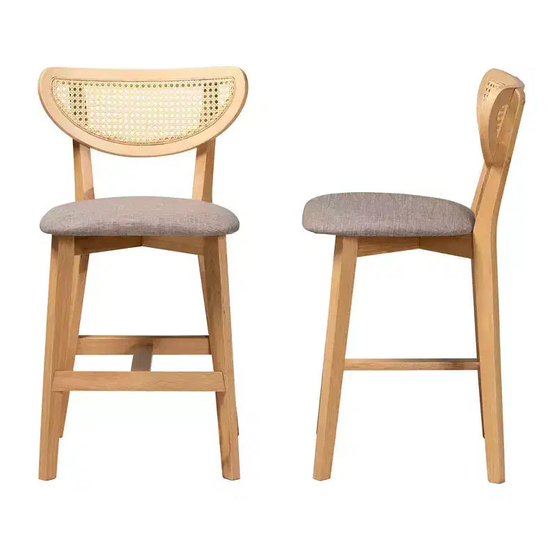 Tabourets de bar hauteur comptoir Dannell en tissu et bois Gris/Chêne naturel/Marron clair : Revêtement en polyester, Structure en bois d'hévéa