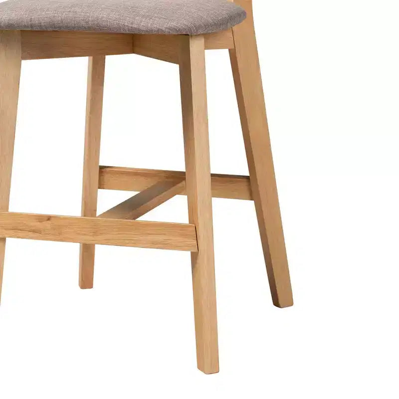 Tabourets de bar hauteur comptoir Dannell en tissu et bois Gris/Chêne naturel/Marron clair : Revêtement en polyester, Structure en bois d'hévéa