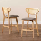 Tabourets de bar hauteur comptoir Dannell en tissu et bois Gris/Chêne naturel/Marron clair : Revêtement en polyester, Structure en bois d'hévéa