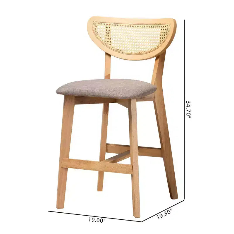 Tabourets de bar hauteur comptoir Dannell en tissu et bois Gris/Chêne naturel/Marron clair : Revêtement en polyester, Structure en bois d'hévéa