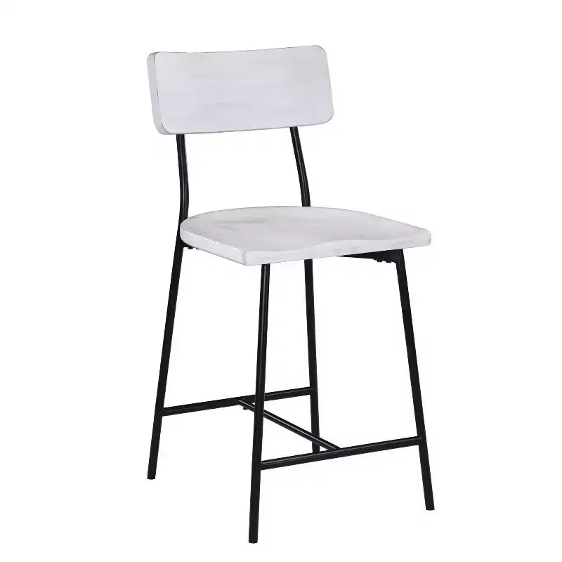 Comfort Pointe Bari Counter Height Barstool Whitewash: Saddle Seat, Curved Back, Metal Frame