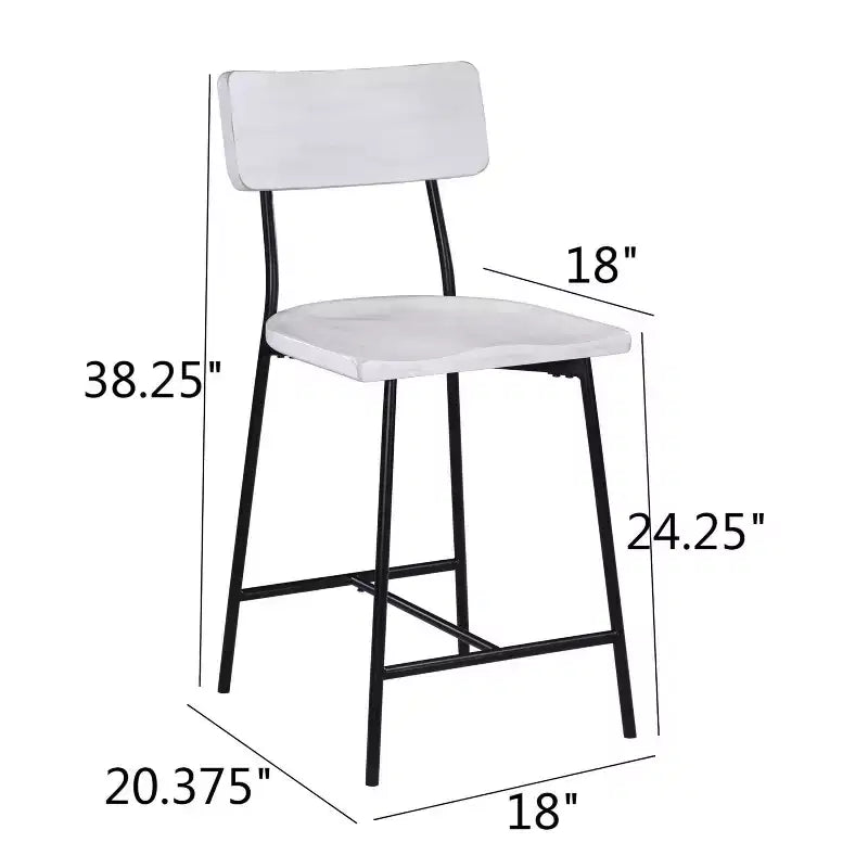 Tabouret de bar hauteur comptoir Bari blanchi : Assise en selle, dossier incurvé, structure métallique