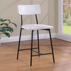 Tabouret de bar hauteur comptoir Bari blanchi : Assise en selle, dossier incurvé, structure métallique