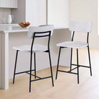 Tabouret de bar hauteur comptoir Bari blanchi : Assise en selle, dossier incurvé, structure métallique