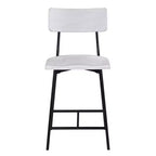 Tabouret de bar hauteur comptoir Bari blanchi : Assise en selle, dossier incurvé, structure métallique