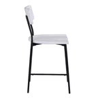 Tabouret de bar hauteur comptoir Bari blanchi : Assise en selle, dossier incurvé, structure métallique