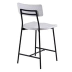 Tabouret de bar hauteur comptoir Bari blanchi : Assise en selle, dossier incurvé, structure métallique