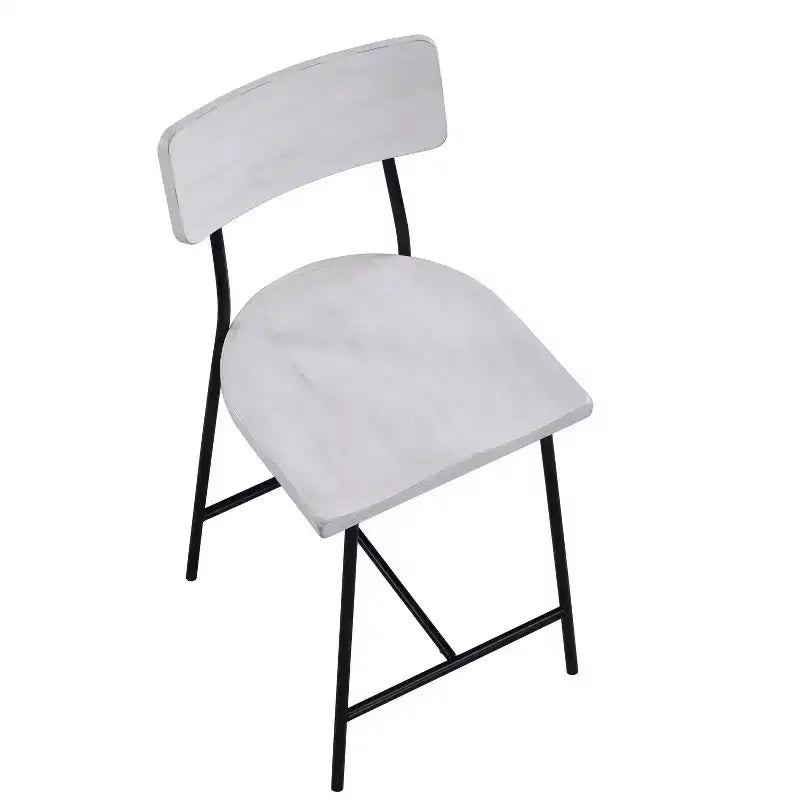 Tabouret de bar hauteur comptoir Bari blanchi : Assise en selle, dossier incurvé, structure métallique
