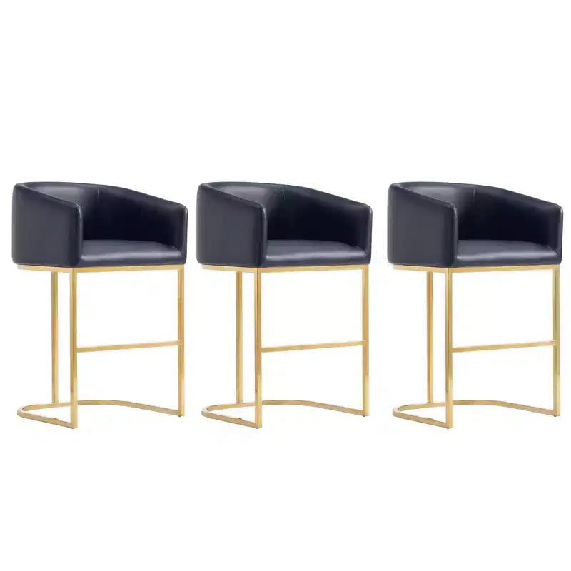 Manhattan Comfort Set of 3 Louvre Counter Height Barstools Black/Titanium Gold