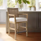 Tabouret de bar Paulie Cane à hauteur de comptoir, crème/naturel recyclé