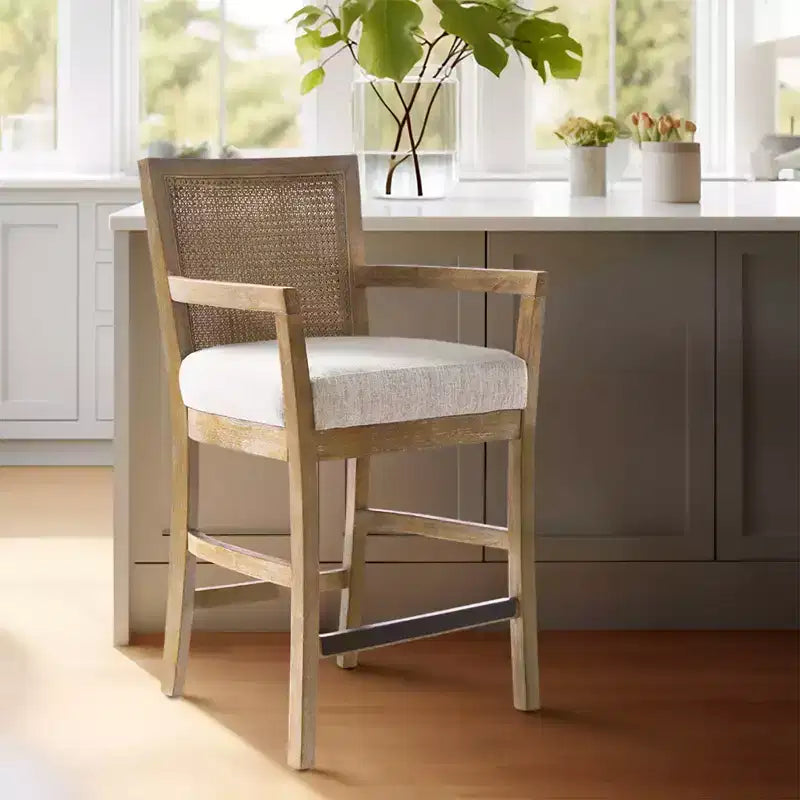 Tabouret de bar Paulie Cane à hauteur de comptoir, crème/naturel recyclé