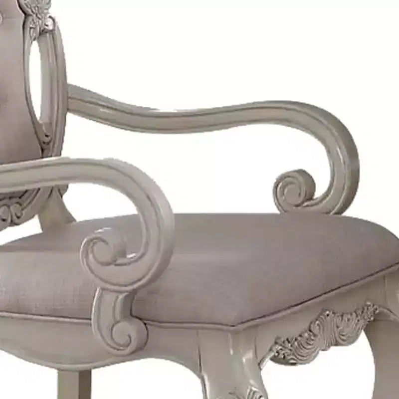 Chaise de salle à manger Ragenardus 23" en tissu et finition blanc antique