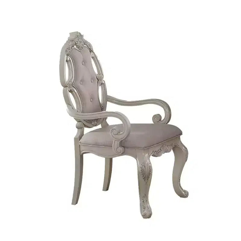 Chaise de salle à manger Ragenardus 23" en tissu et finition blanc antique