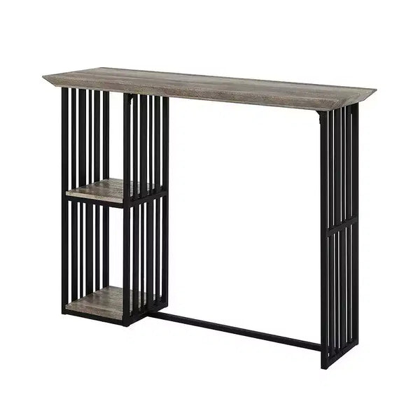 Acme Furniture 47" Zudora Dining Table Antique Oak Sandy Black Finish: Sturdy Metal Pedestal Base, Seats 2