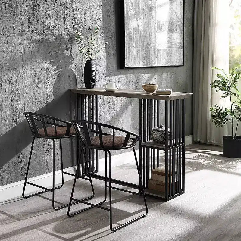 Table à manger Zudora 47" Chêne antique, finition noir sable : Piètement central métallique robuste, 2 places assises