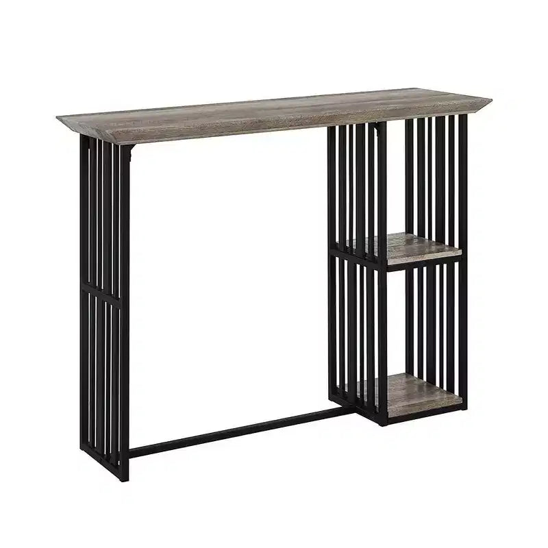 Table à manger Zudora 47" Chêne antique, finition noir sable : Piètement central métallique robuste, 2 places assises