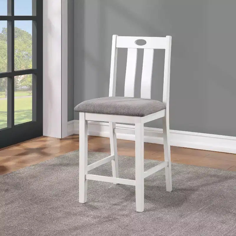 Ensemble de salle à manger Seawhisper de hauteur comptoir de transition blanc/gris : Table carrée, chaises rembourrées