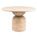 Storied Home Mango Wood Dining Table Natural: Whitewashed Finish, Pedestal Base, 47" Diameter