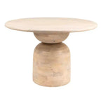 Storied Home Mango Wood Dining Table Natural: Whitewashed Finish, Pedestal Base, 47" Diameter