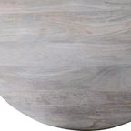 Table à manger en bois de manguier naturel : Finition blanchie, pied central, diamètre 119 cm