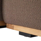 Canapé avec méridienne beige : Moderne en forme de L, interchangeable, bordure en bois, brun champignon