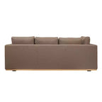 Canapé avec méridienne beige : Moderne en forme de L, interchangeable, bordure en bois, brun champignon