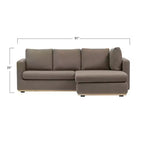 Canapé avec méridienne beige : Moderne en forme de L, interchangeable, bordure en bois, brun champignon