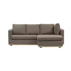 Canapé avec méridienne beige : Moderne en forme de L, interchangeable, bordure en bois, brun champignon