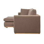 Canapé avec méridienne beige : Moderne en forme de L, interchangeable, bordure en bois, brun champignon