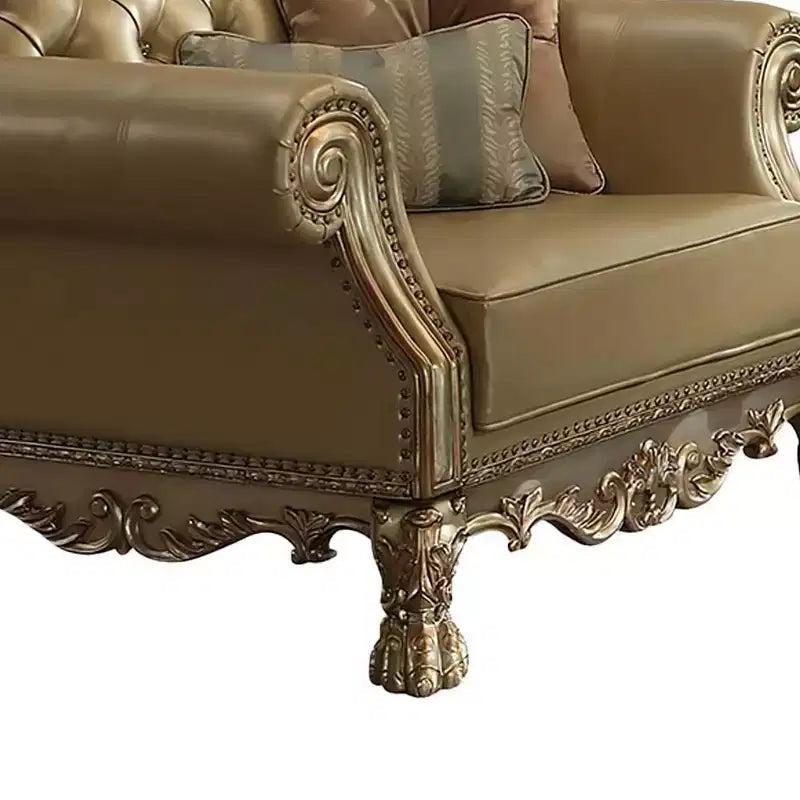 Fauteuil d'appoint 45 po Dresden, similicuir Bone/fini patine dorée