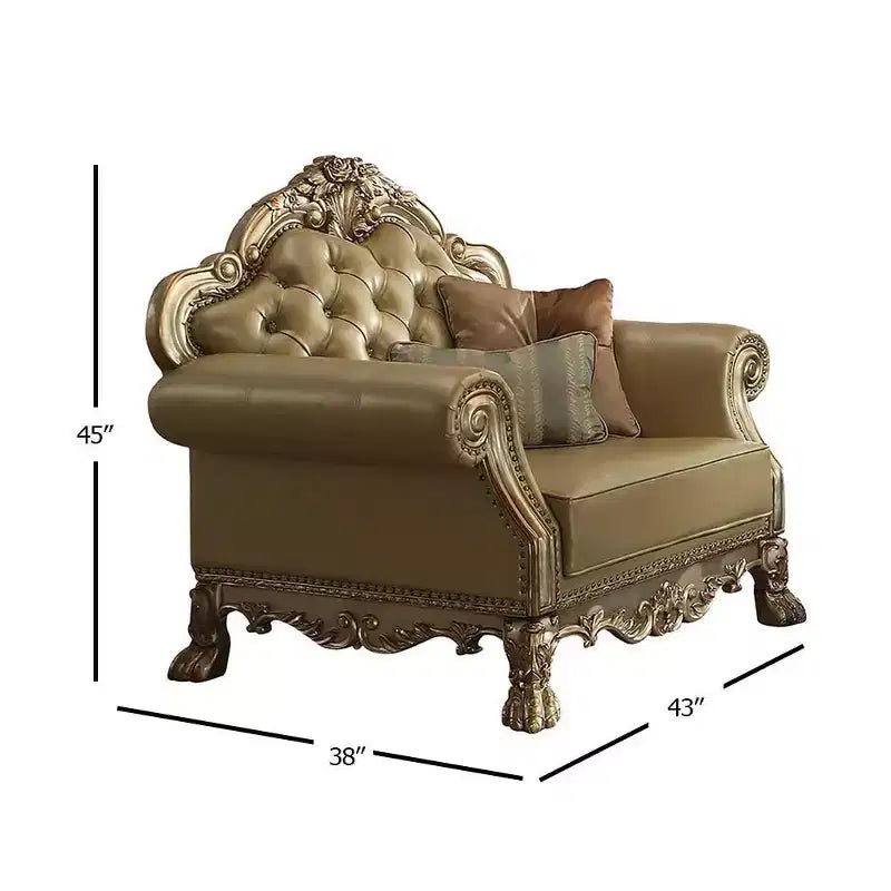 Fauteuil d'appoint 45 po Dresden, similicuir Bone/fini patine dorée