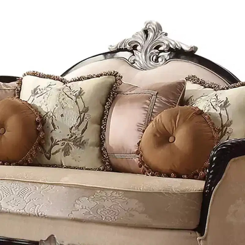 Canapé Ernestine 75" Tissu Tan et finition noire : Causeuse traditionnelle, coussins amovibles, 3 coussins décoratifs