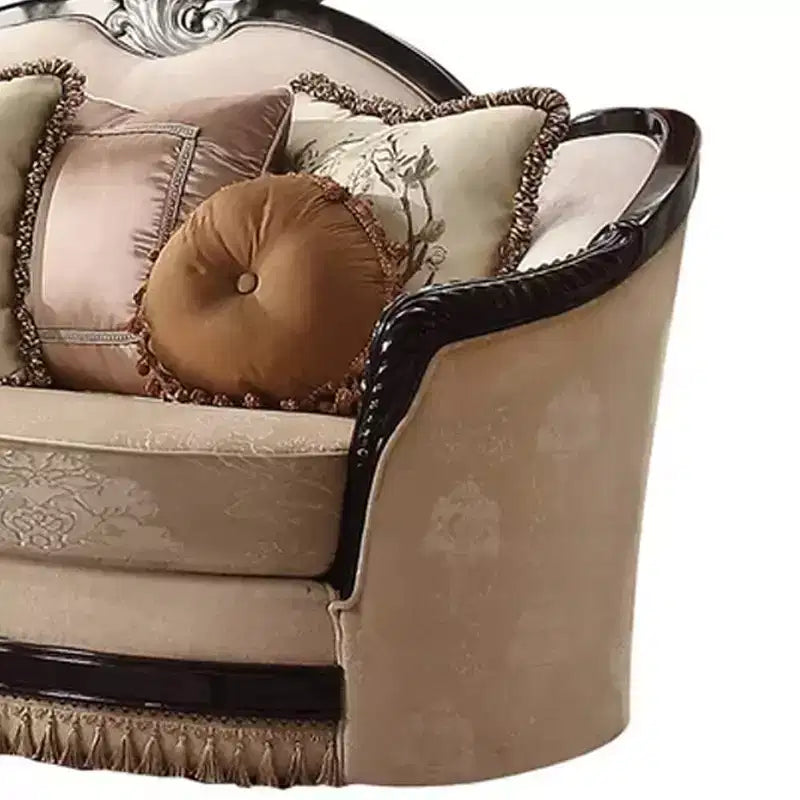 Canapé Ernestine 75" Tissu Tan et finition noire : Causeuse traditionnelle, coussins amovibles, 3 coussins décoratifs