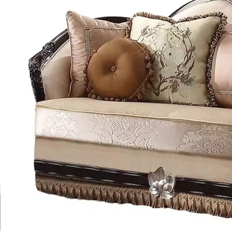 Canapé Ernestine 75" Tissu Tan et finition noire : Causeuse traditionnelle, coussins amovibles, 3 coussins décoratifs