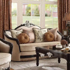 Canapé Ernestine 75" Tissu Tan et finition noire : Causeuse traditionnelle, coussins amovibles, 3 coussins décoratifs