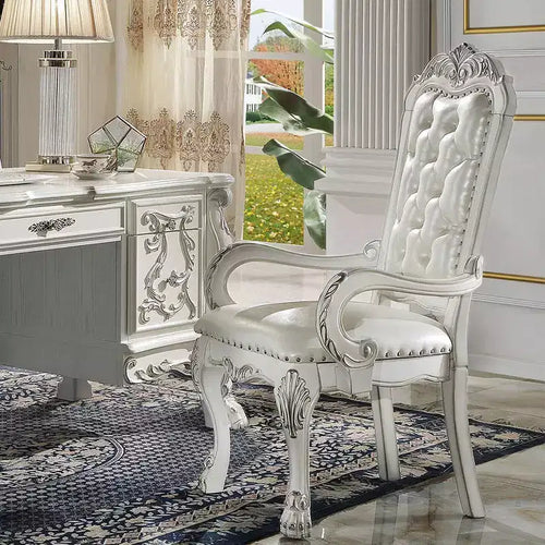 21" Dresden Accent Chair Synthetic Leather Bone White Finish - Acme Furniture: Tufted, No Assembly, Wood Composite Frame