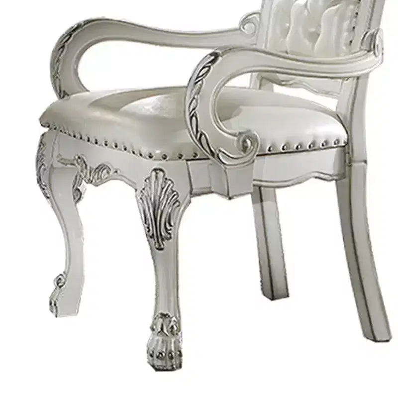 21" Dresden Accent Chair Synthetic Leather Bone White Finish : Tufted, No Assembly, Wood Composite Frame