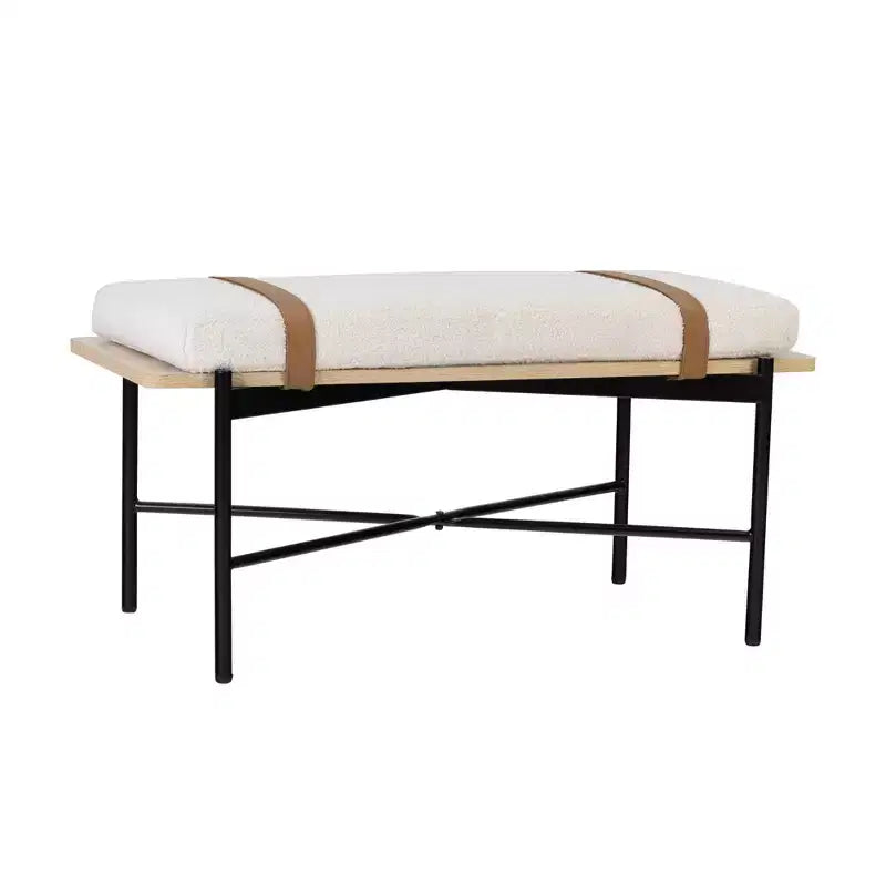 Banc Thatcher Boucle bois et métal avec coussin amovible : Bord incurvé, sangles en cuir vegan, fermeture éclair, facile à nettoyer