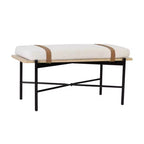 Banc Thatcher Boucle bois et métal avec coussin amovible : Bord incurvé, sangles en cuir vegan, fermeture éclair, facile à nettoyer