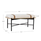 Banc Thatcher Boucle bois et métal avec coussin amovible : Bord incurvé, sangles en cuir vegan, fermeture éclair, facile à nettoyer