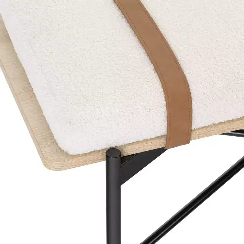 Banc Thatcher Boucle bois et métal avec coussin amovible : Bord incurvé, sangles en cuir vegan, fermeture éclair, facile à nettoyer