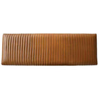 Banc quadrillé en cuir marron : Cadre en bois de manguier, assemblage par un adulte, nettoyage des taches, forme rectangulaire