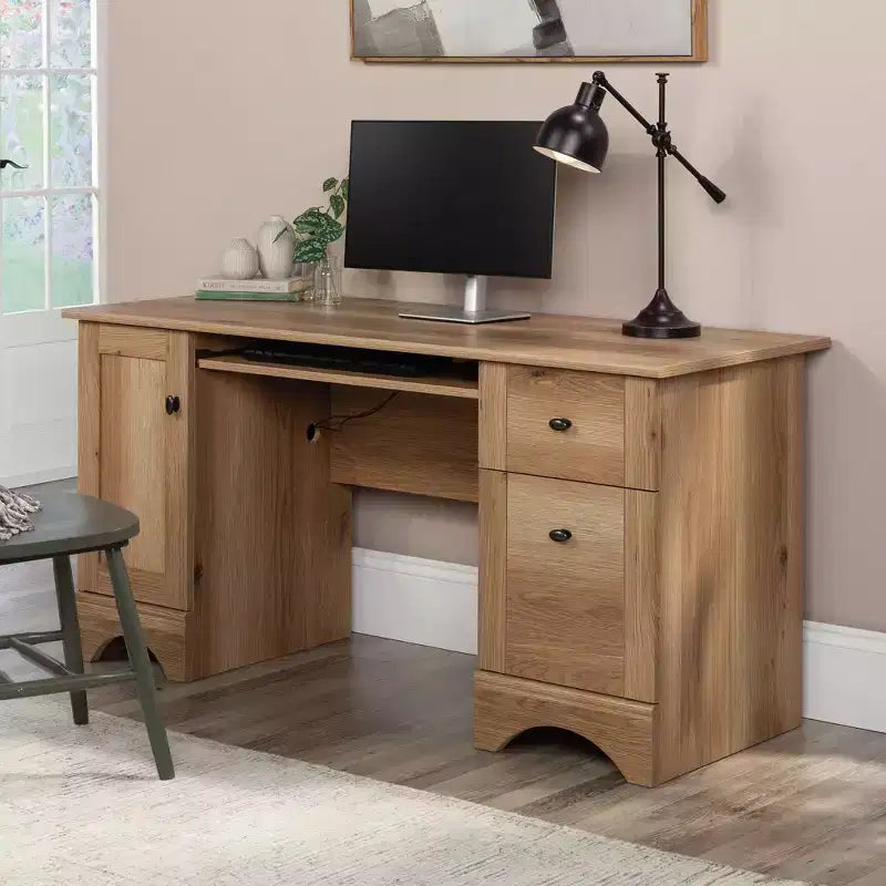 Bureau informatique Sauder en chêne Timber : Meuble de bureau de style vintage avec tiroir de rangement et cadre en MDF
